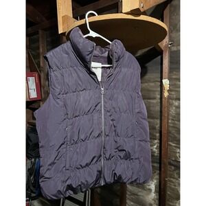 Vintage Eddie Bauer Goose Down Vest Purple Fleece Lined Puffer XL